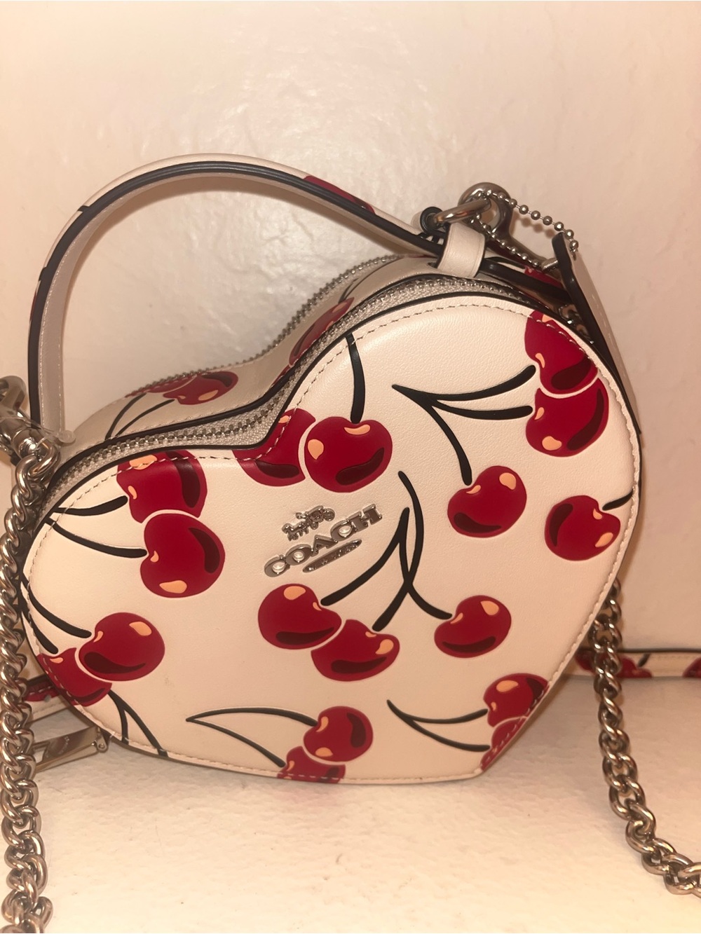 Coach White Heart-Shaped Crossbody with Red Cherry Print - Picture 4 of 7